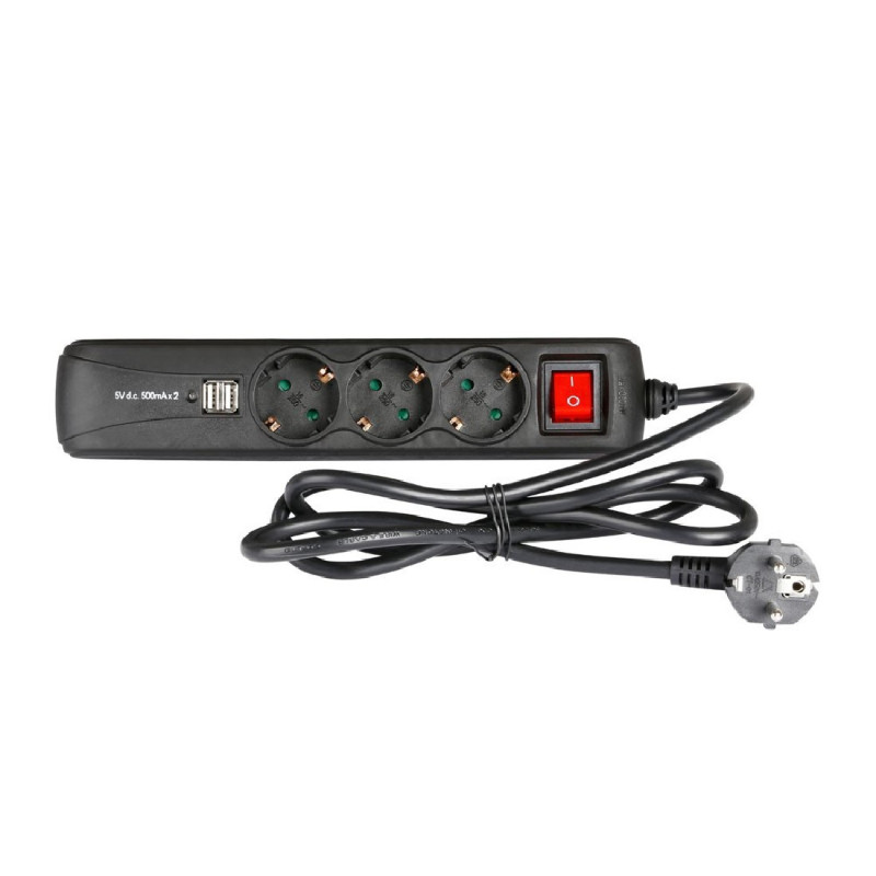 Adam Hall Power Strip 8747S3 USB (Schuko/M-Regleta 3 Schuko/H + 2 USB)