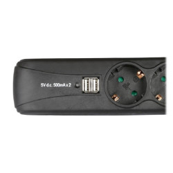 Adam Hall Power Strip 8747S3 USB (Schuko/M-Regleta 3 Schuko/H + 2 USB)
